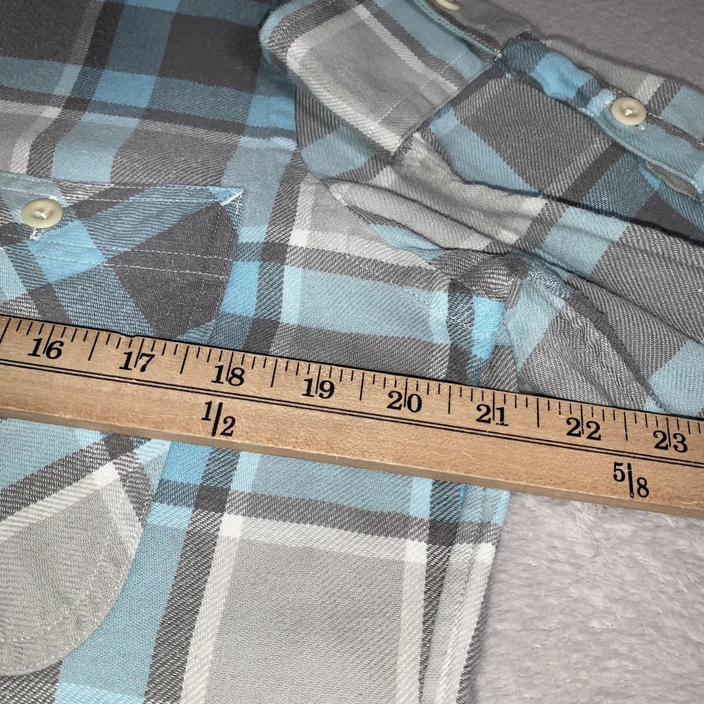 Polo Ralph Lauren Shirt Womens L Gray Blue Plaid Flannel Long Sleeve 2 Pockets - Picture 5 of 12